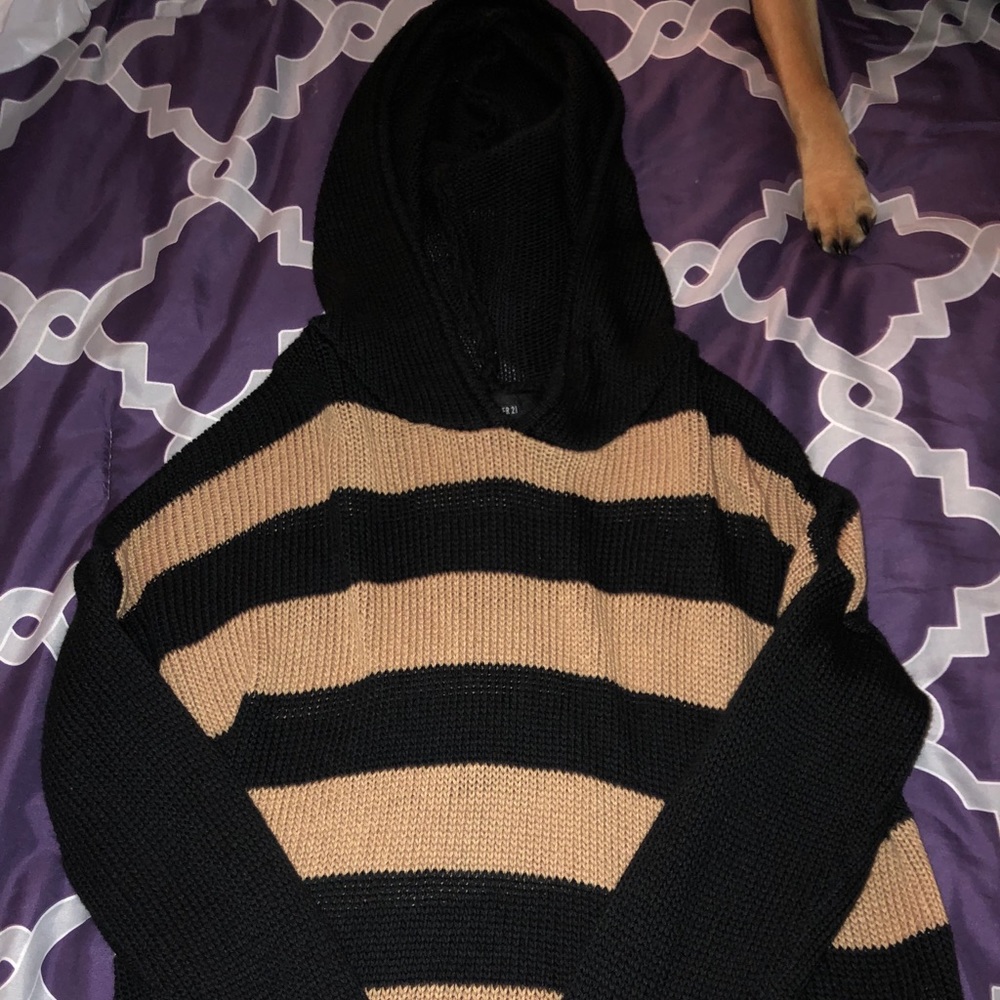 Back and brown hooded sweater